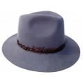 Celebrity Long Brim Wool Fedora with Feather Trim - Gray